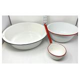 Enamelware Wash Basin, Mixing Bowl & Ladle