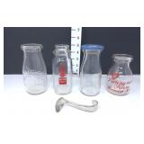 (4) 1/2 Pint Milk Bottles w/Cream Top Spoon