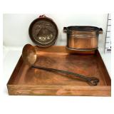 Copper Tray, Ladle, Mold, & Small Bucket