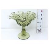 Fenton Green Ruffled Hobnail Compote