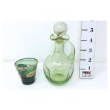 MCM Green Indented Glass Cruet & Cordial