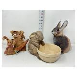 Bowl, Statue, & Cloth Rabbits