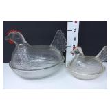 (2) Clear Glass Hen On Nest