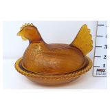 Amber Glass Hen On Nest