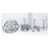 Vtg. Collapsible Wire Egg Basket & (3) Egg