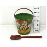 Vintage 3 Little Pigs Tin Litho Sand Pail & Shovel