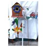Birdhouse & Flowers on Stand & Wind Mill Stake