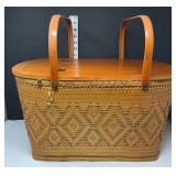 Vintage Woven Picnic Basket & Plastic Dishes