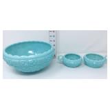 Fenton Blue Milk Glass Bowl & (2) Candle Holders