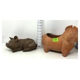 Terracotta Pig Planter & Pig Figure/Hooks to Hose
