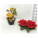 (2) Decorative Glass Flowers - Rose Has Chip