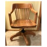 Antique Wooden Swivel Office Chair w/Wheels