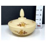 Vtg Fenton Custard Satin Candy Dish w/Lid