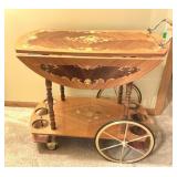 Vintage Inlaid Drop Leaf Tea Cart