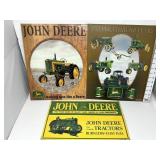 (3) Metal John Deere Signs - (1) Porcelain