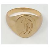 14k Monogram D Ring Size 10 (Not Certified)