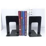 (5) Antique Reference Books w/Black Metal Bookends