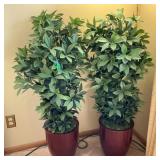 (2) Imitation Plants in Brown Plastic Pots