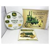 (3) Metal John Deere Signs - (1) Porcelain