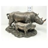 Cold Cast Bronze Rhinoceros and Baby Figure