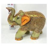 Carved Jade Elephant w/ gold painted Meenakari