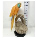 Stone Carved Parrot Perched on Smokey Quartz