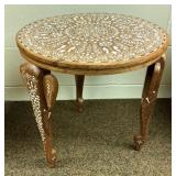 Round Inlaid Wood Side Table