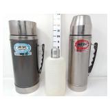 (2) Uno-Vac Thermoses & Plastic Flask