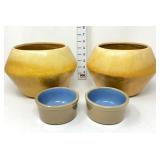 (2) MCM Ceramic Planters & (2) Pottery Bowls