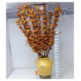 Yellow Distressed Pottery Vase w/ Autumn Berries