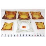 (6) Amber & Clear Glass Star Shaped Ashtrays