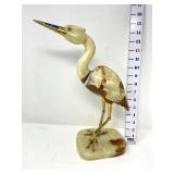 Natural Stone Carved Heron w/ Inlays & Brass Legs
