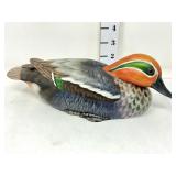 Vintage Hand Carved & Painted Wooden Teal Duck