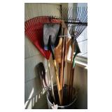 Garbage can & yard tools