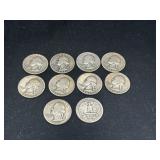 Group of 10 silver Washington quarters
