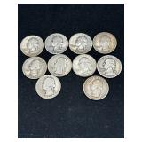 Group of 10 silver Washington quarters