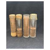Group of 4 rolls/partial rolls of wheat cents