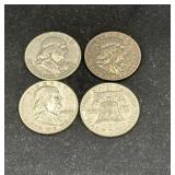 Group of 4 silver Ben Franklin half dollars