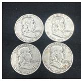 Group of 4 1954 Ben Franklin silver half dollars