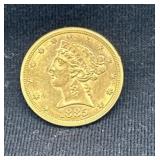 1885 S half eagle 5 dollar gold coin