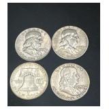 Group of 4 Ben Franklin silver half dollars