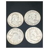 Group of 4 Ben Franklin silver half dollars