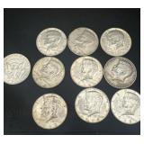 Group of 10 1968 D 40% silver Kennedy half