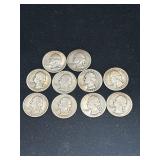 Group of 10 silver Washington quarters