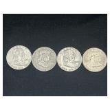 Group of 4 Ben Franklin silver half dollars