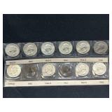 Group of 10 silver Washington quarters