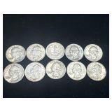 Group of 10 silver Washington quarters