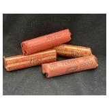 4 rolls of wheat Pennies marked 1957x2, 1958 and