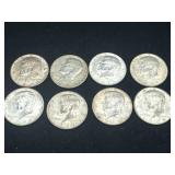 Group of 8 40% silver Kennedy half dollars