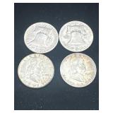 Group of 4 Ben Franklin silver half dollars